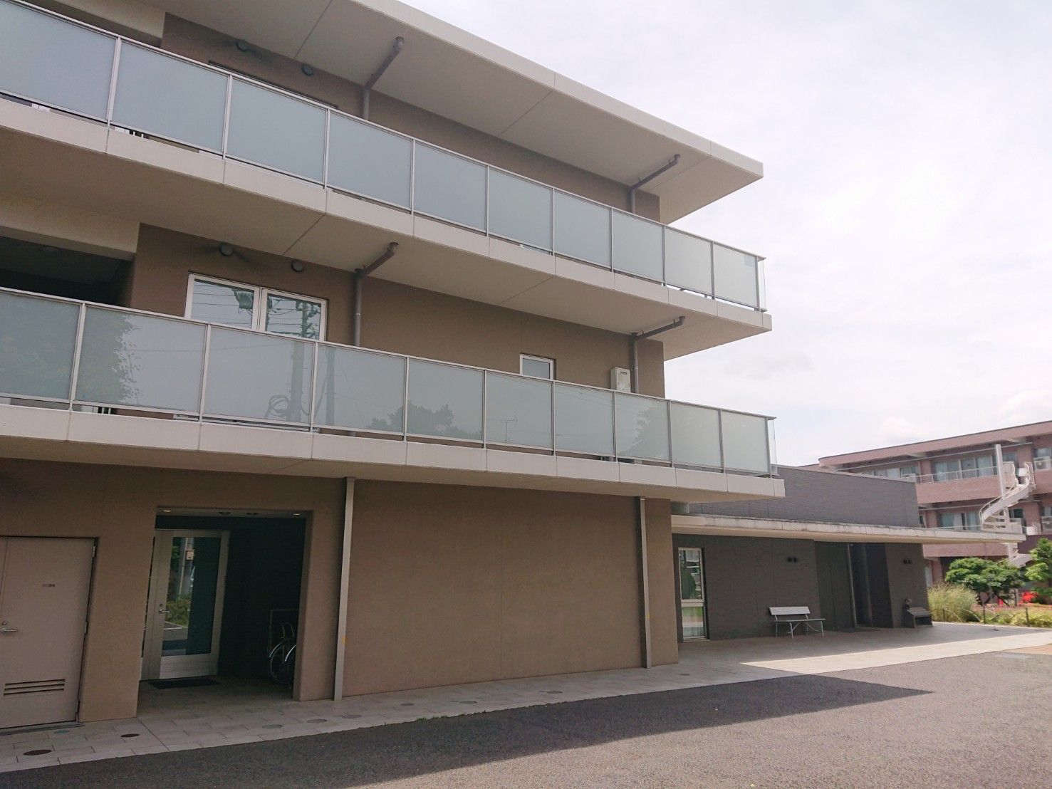 エプロンを付けた若い女性スタッフに手伝ってもらいながらフラワーアレンジメントを楽しんでいる眼鏡をかけた高齢男性。