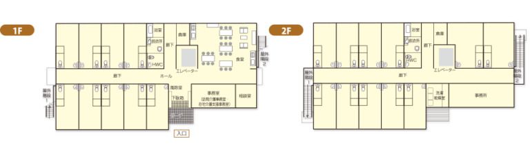 玉城2号館の1～2Ｆのフロアマップ
