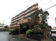 道路に面して、レンガ調の重厚な施設がある。建物の周囲には石垣や植栽が施され、駐車スペースが確保されている。