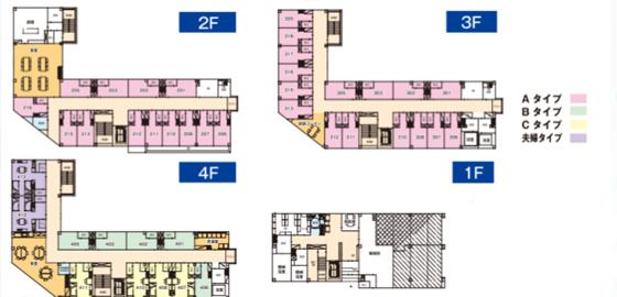 住宅型有料老人ホーム メゾンドゥクール枚方宮之阪の1～4Ｆのフロアマップ