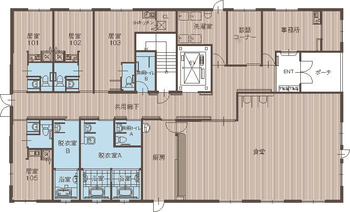 そうごうケアホーム畷学園前のフロアマップ1のフロアマップ