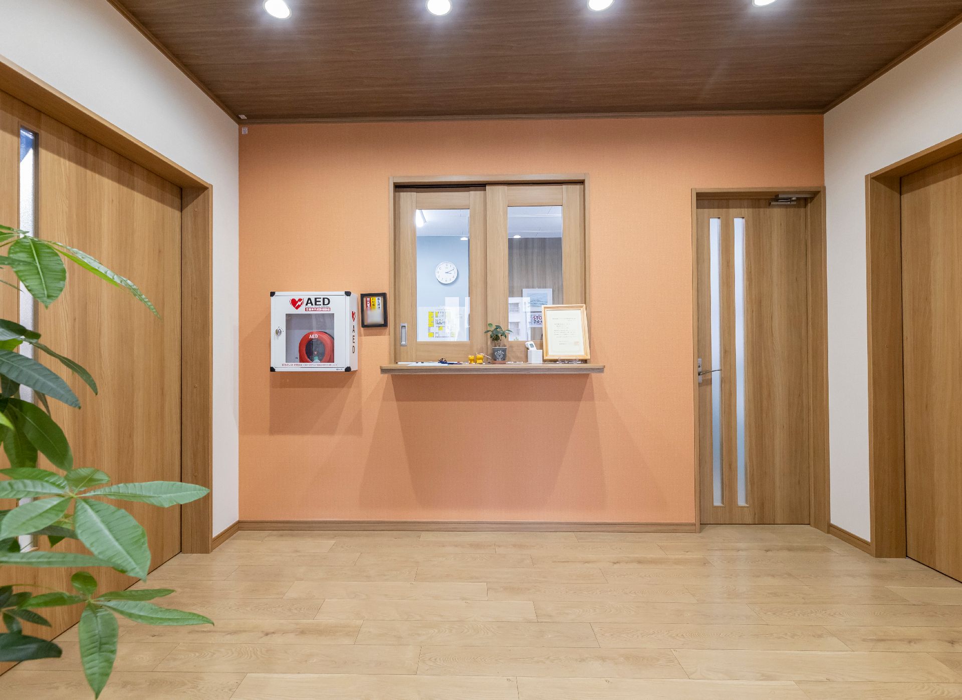 スタッフルームも兼ねている、明るい雰囲気の受付