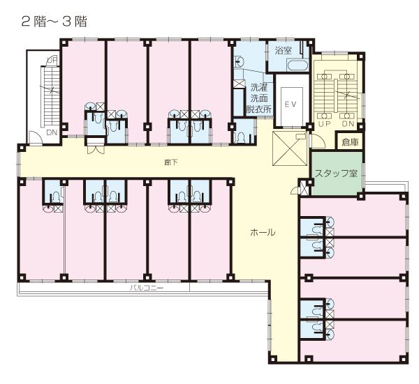 介護付有料老人ホーム エナジー青山の2～3階のフロアマップ