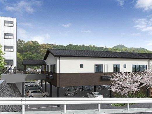 建物の地下部分が駐車場になっているデザイン。一軒家風の建物の写真
