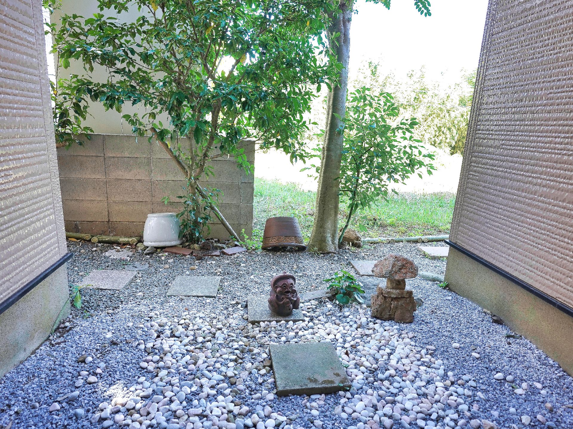 コンクリートできれいに手入れされた中庭