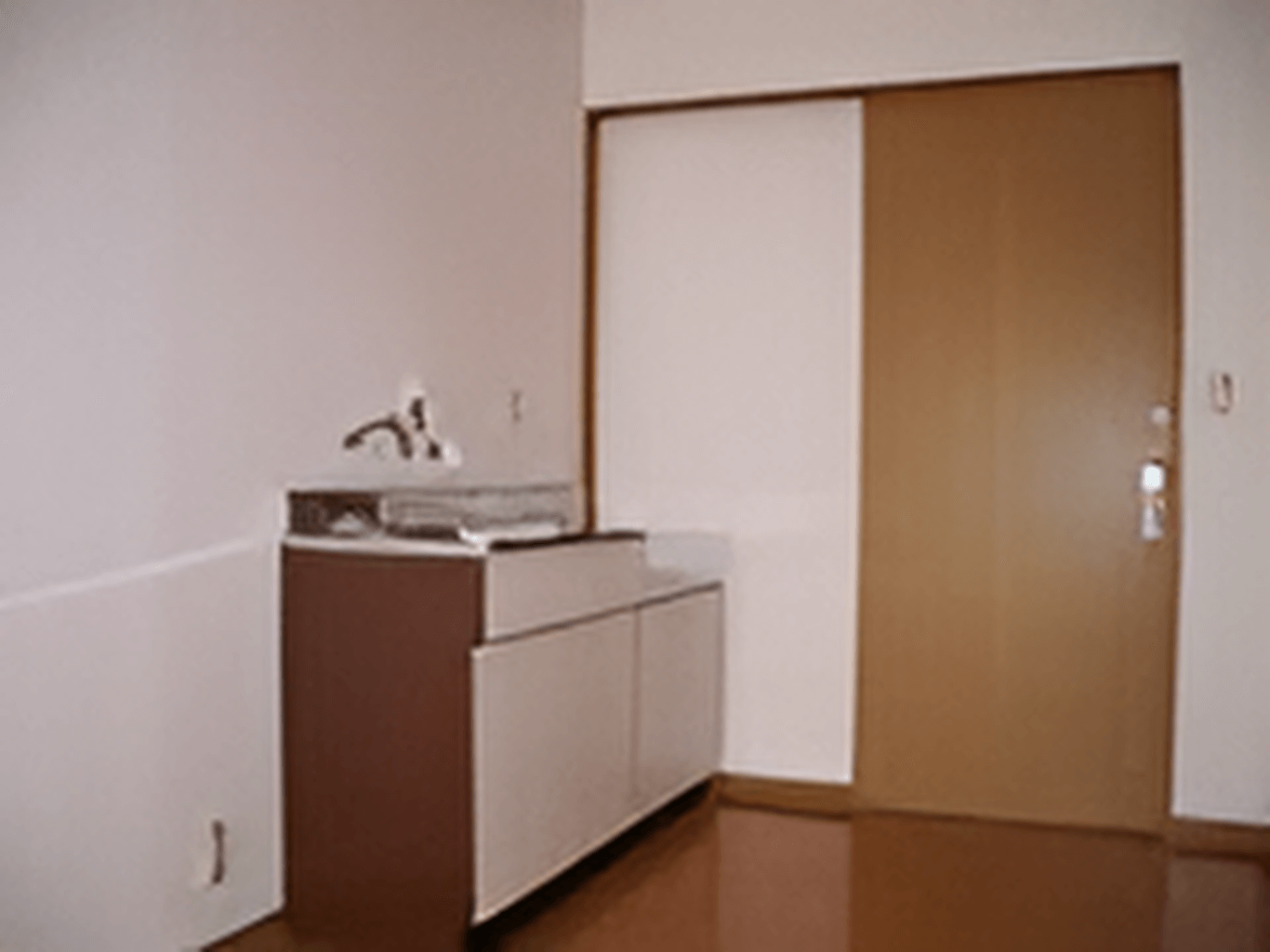 スライド式のドアが設置されたフローリングの部屋には流し台が設置され、他には家具はない。