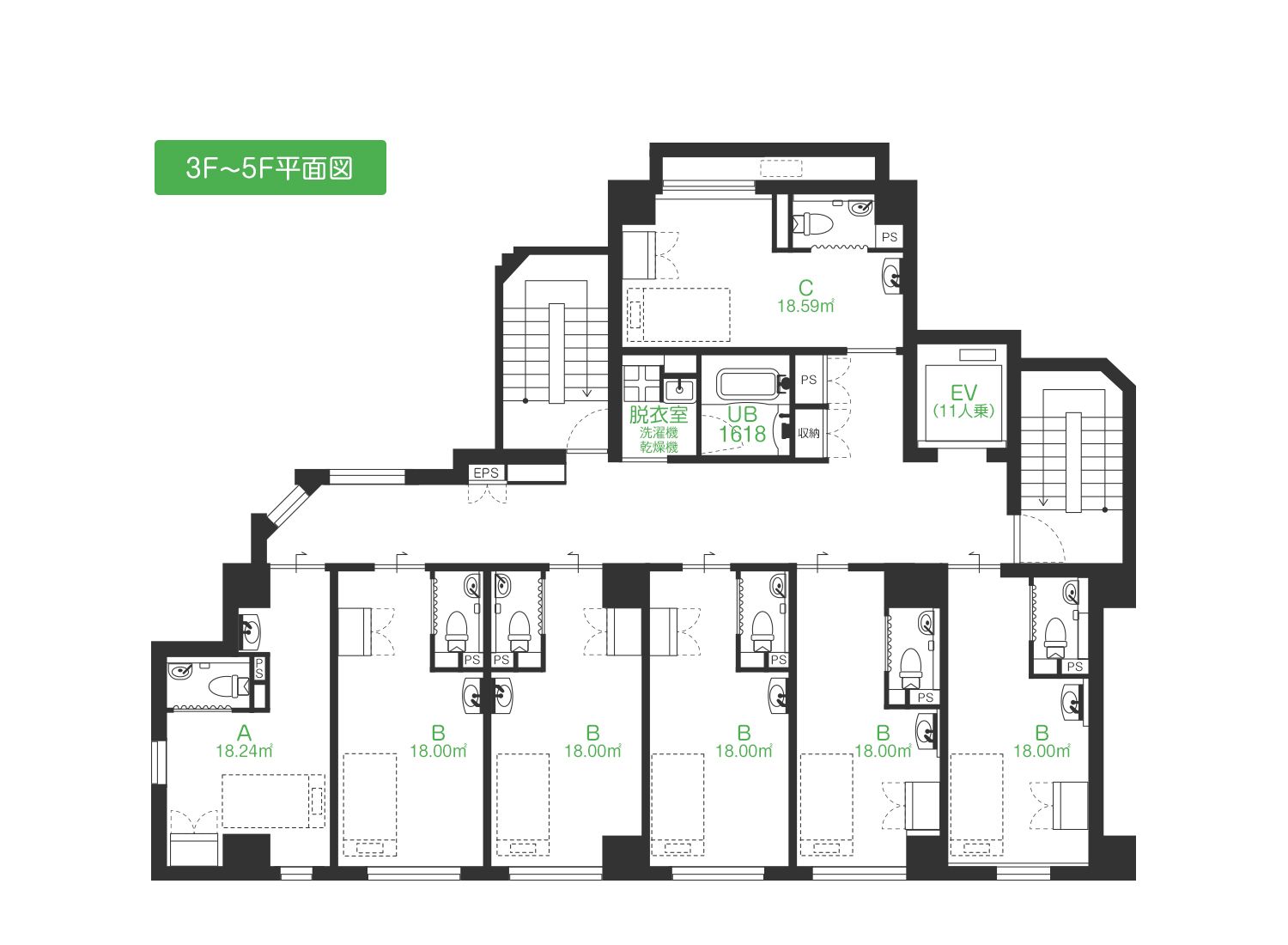 住宅型有料老人ホーム 幸芽の3～5Ｆのフロアマップ