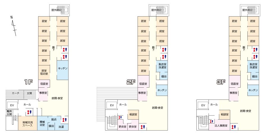 芳賀のうさぎの1～3Ｆのフロアマップ