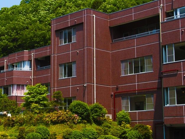 緑に囲まれた建物外観