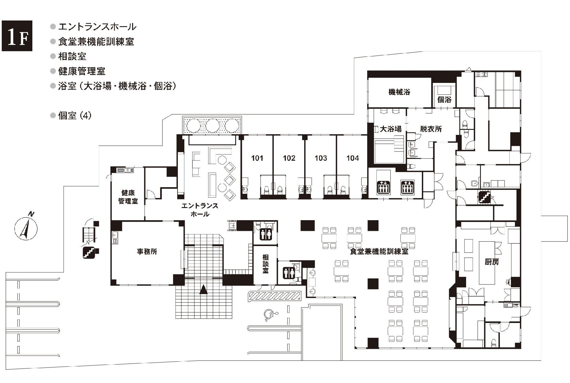 リアンレーヴ春日部の1Ｆのフロアマップ