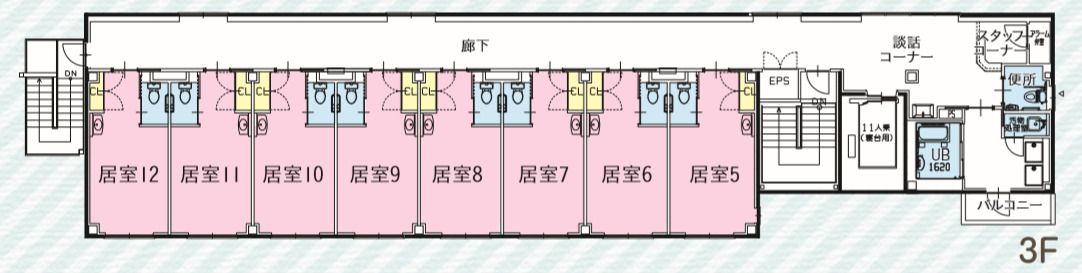 そうごうケアホーム小栗栖の3Ｆのフロアマップ