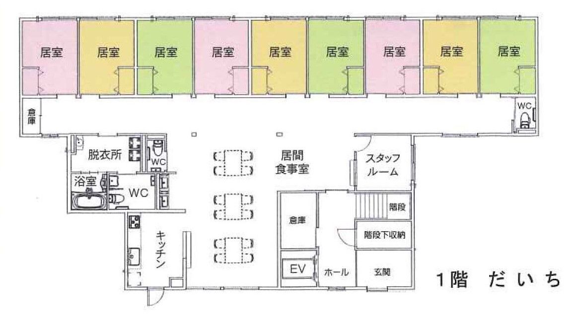 グループホーム ふぁいと今泉の里ANNEXの1階のフロアマップ