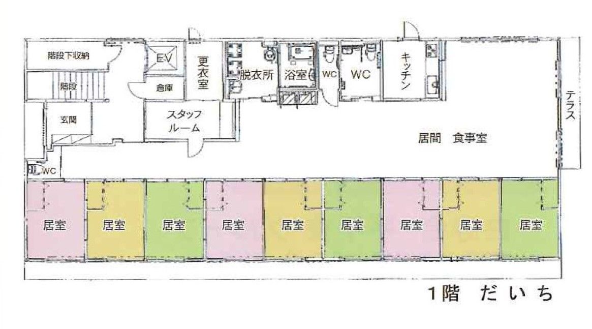 グループホーム ふぁいと永田の1階のフロアマップ