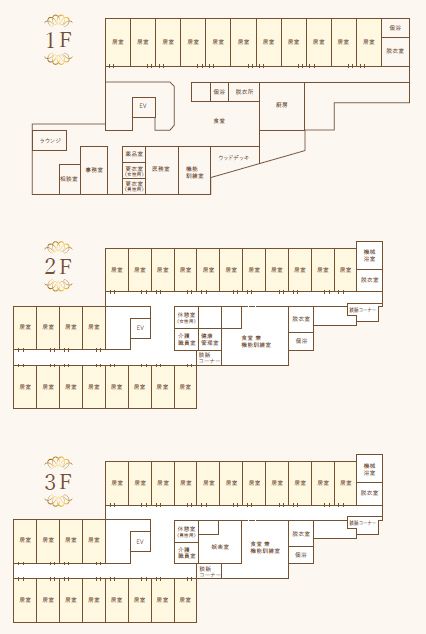 Hinodeナーシングヴィラ大宮の1～3Ｆのフロアマップ