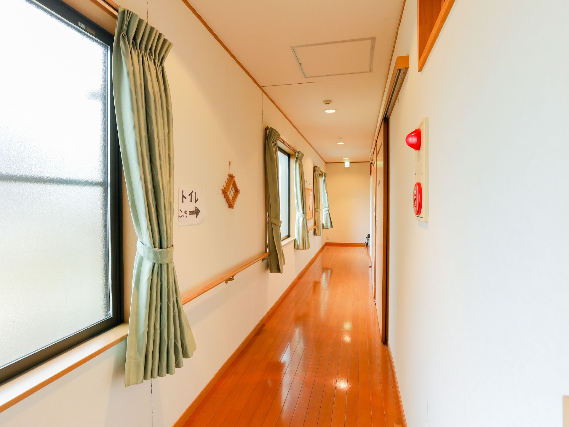 手すりが行き渡り、段差ができる限り解消されている館内の廊下