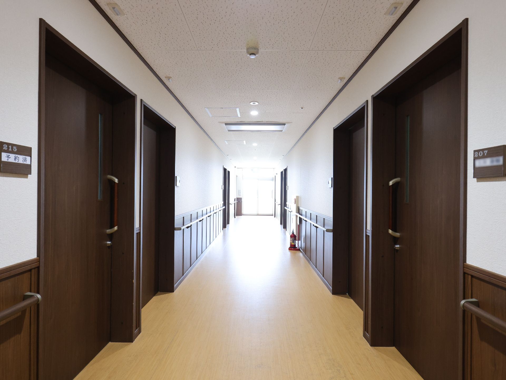 壁に手すりが設置された廊下