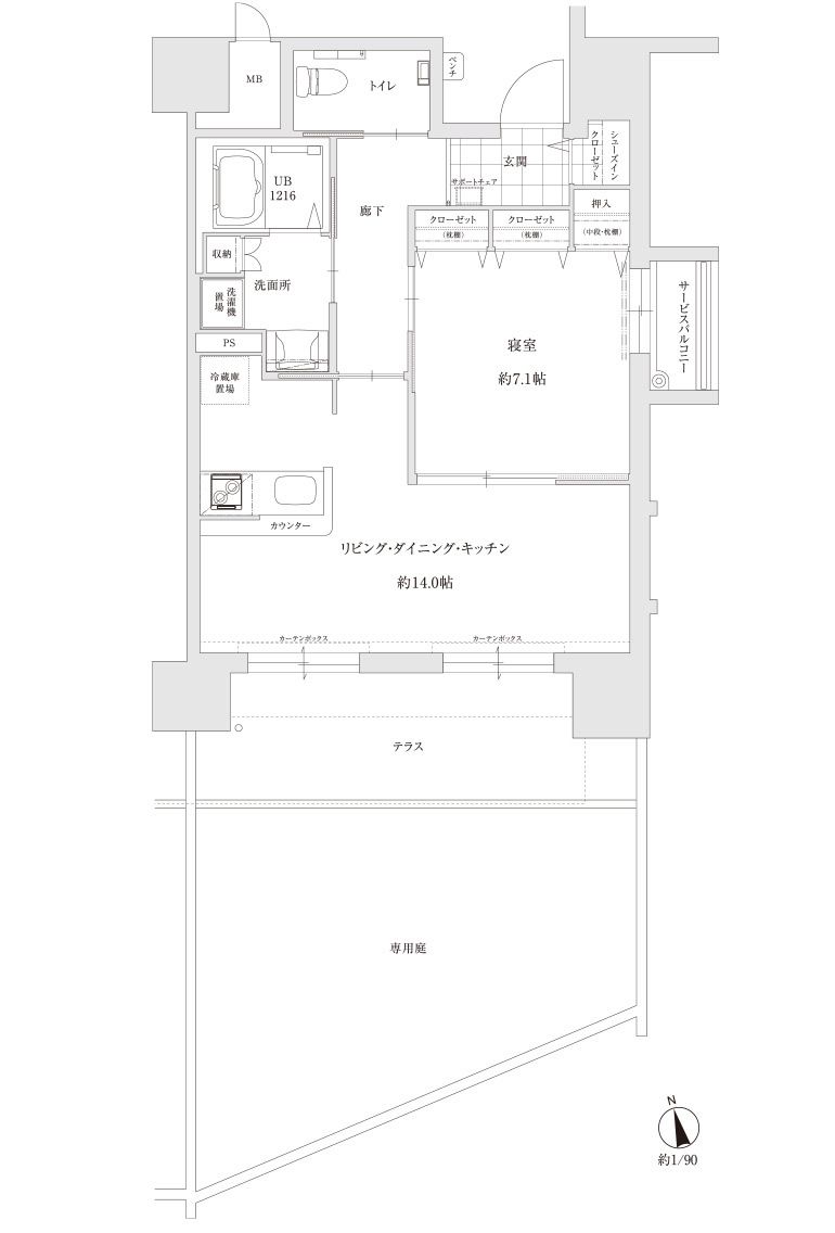 サンカルナ久留米のＬTypeの間取り図