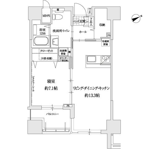 サンカルナ小倉大手町のＥ-1typeの間取り図