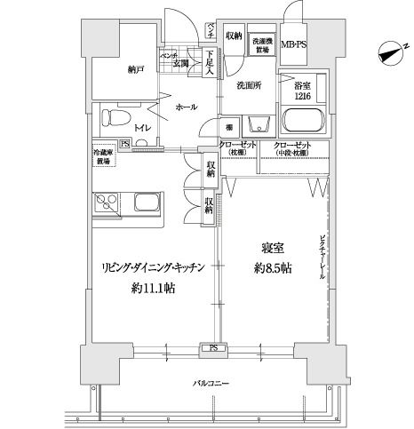 サンカルナ小倉大手町のＦ-2typeの間取り図
