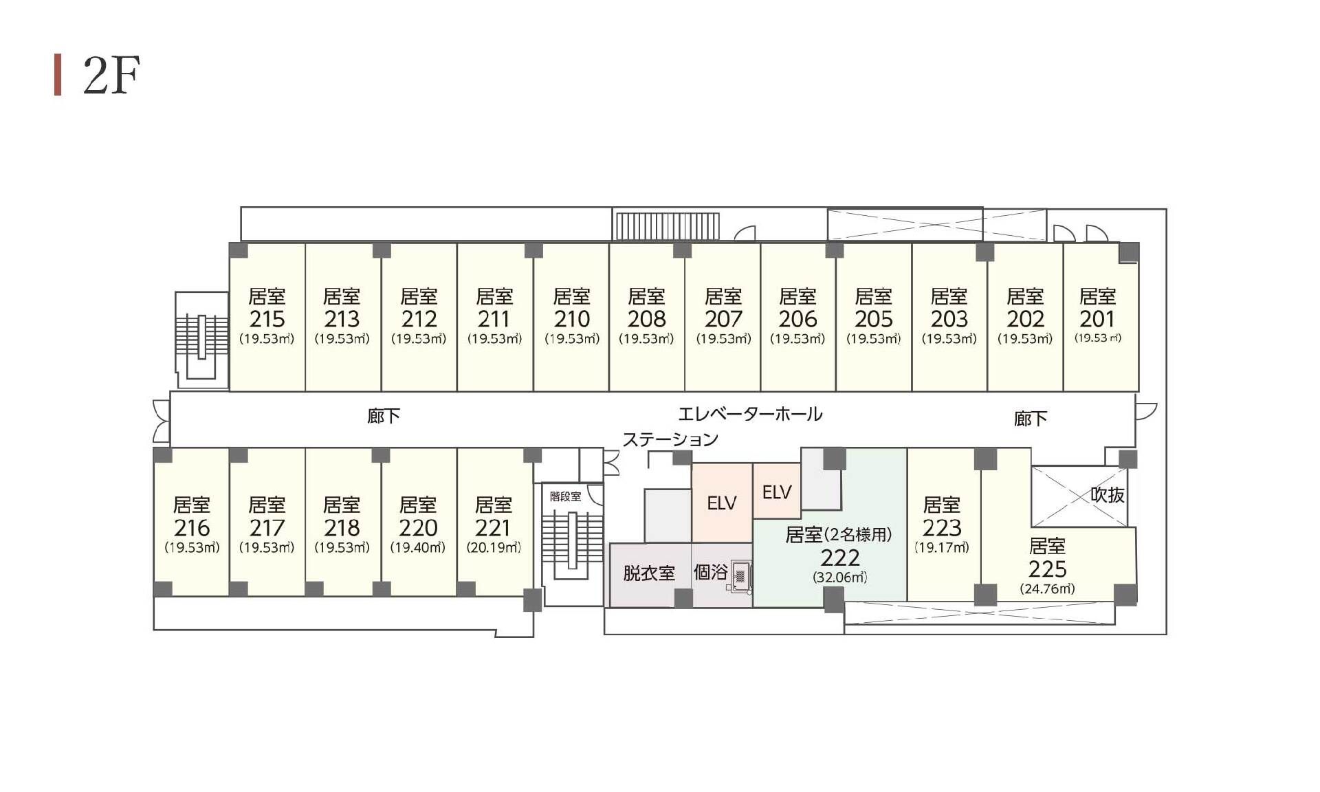 ホスピタルメント四谷大京町の2Ｆのフロアマップ