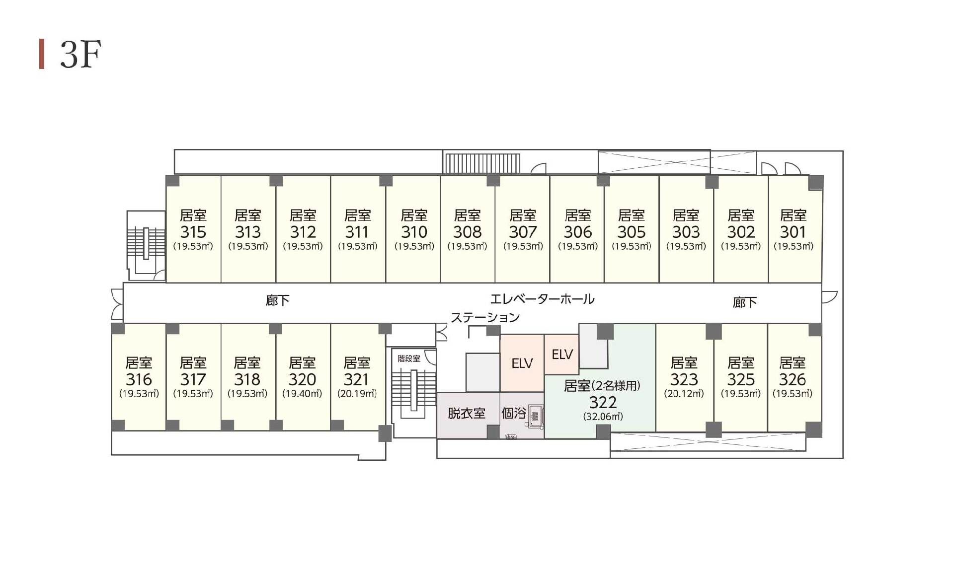 ホスピタルメント四谷大京町の3Ｆのフロアマップ