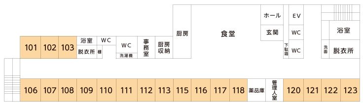 グループハウス富士宮の1Fのフロアマップ