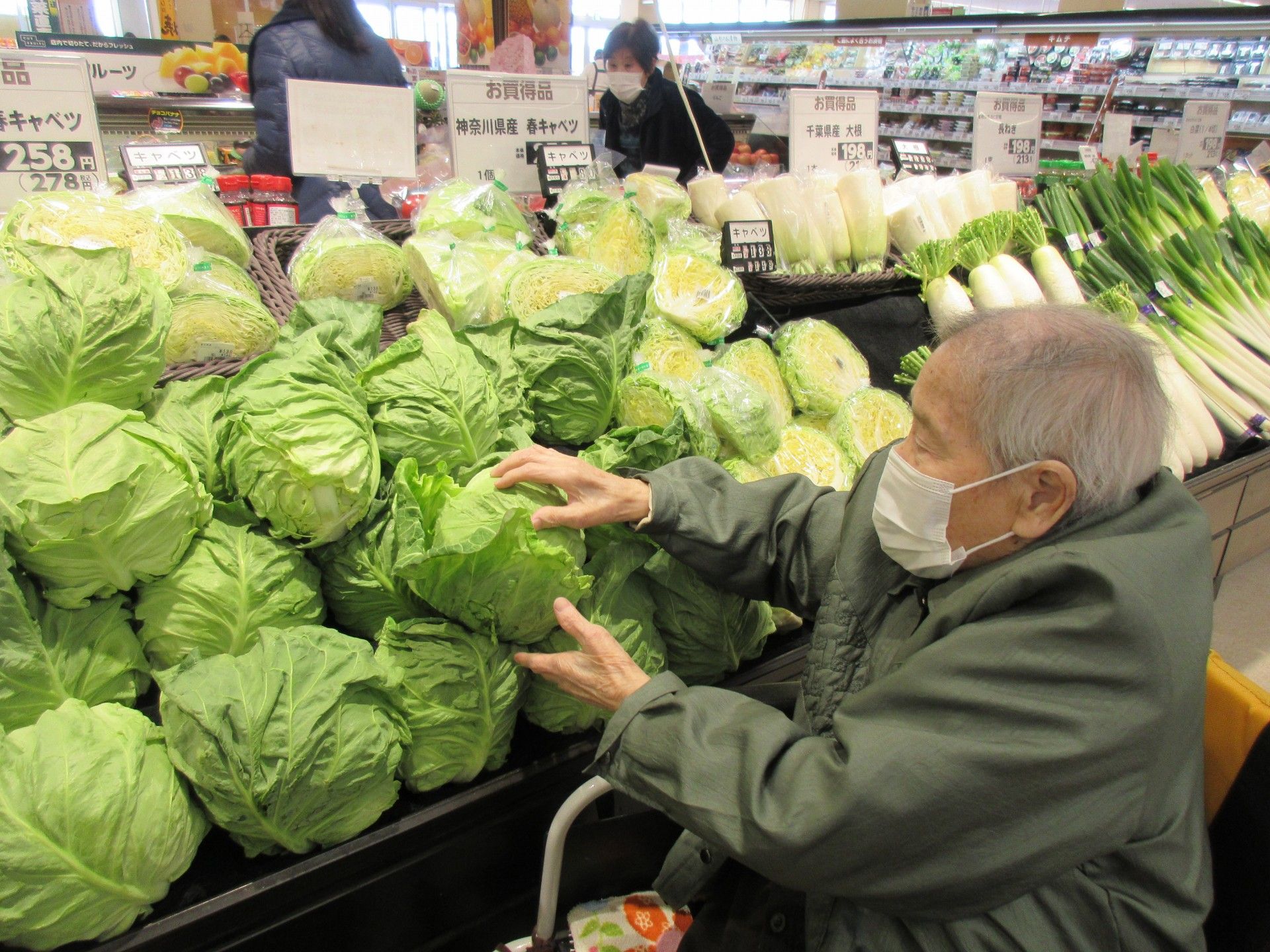 高齢者が野菜を選ぶ様子