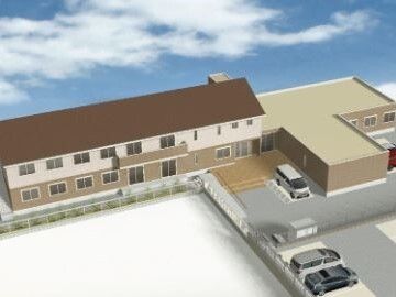 2階建てで駐車スペースが付き、フロアごとに外壁の色が異なる。一部平屋建てで明るい雰囲気。