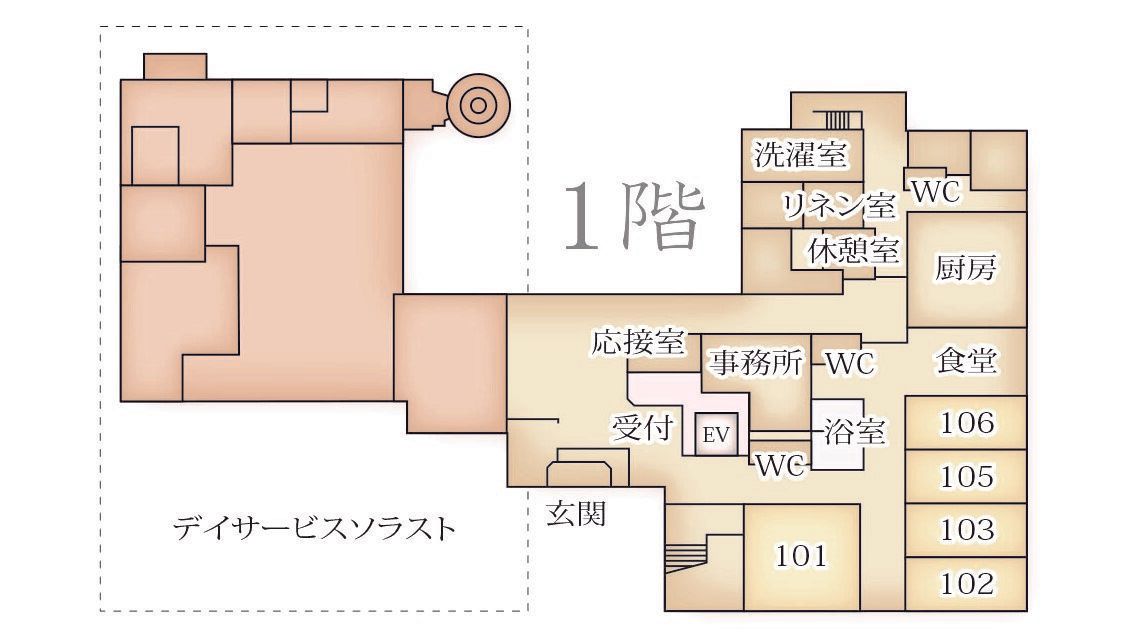 ソラストさいたま中央の1階のフロアマップ