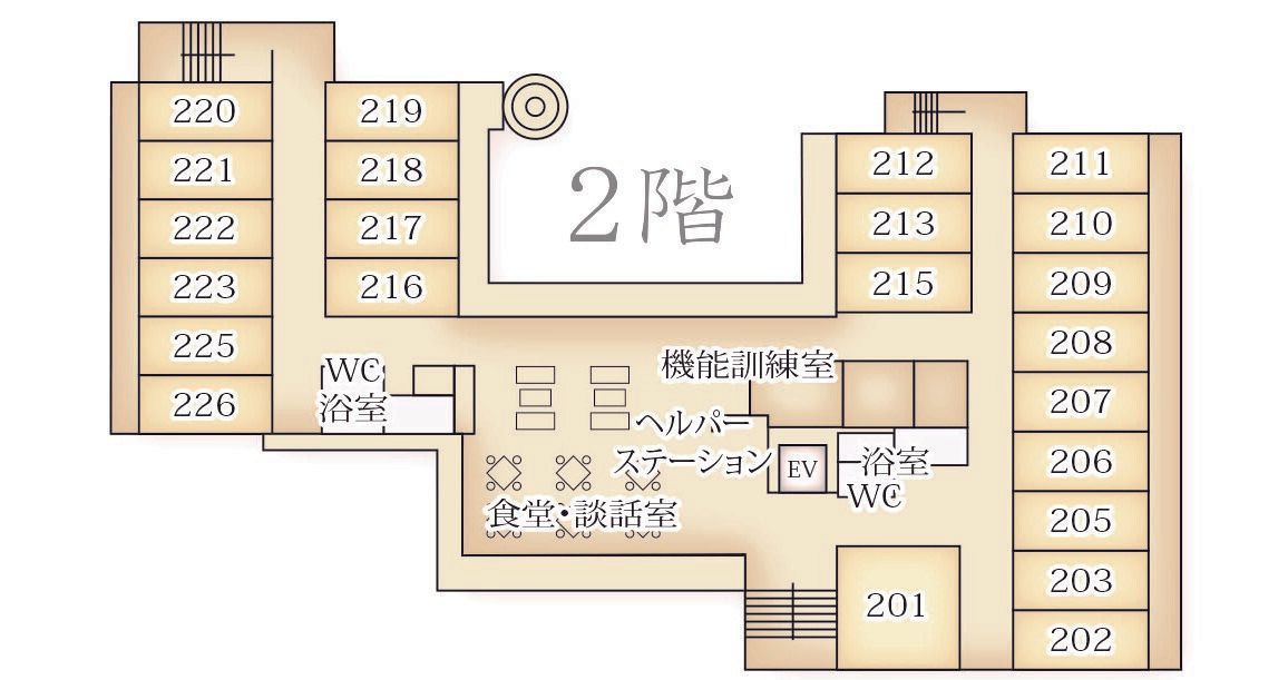 ソラストさいたま中央の2階のフロアマップ