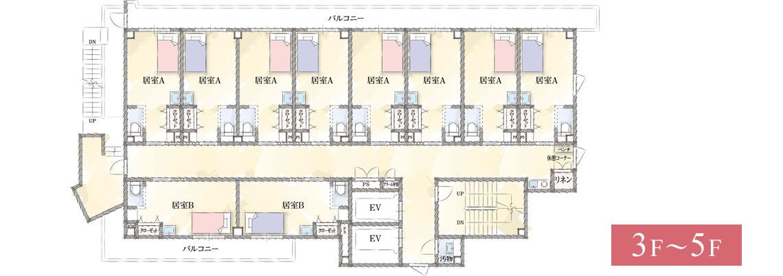 かえでシニアアルヴァンタウンの3～５Fのフロアマップ