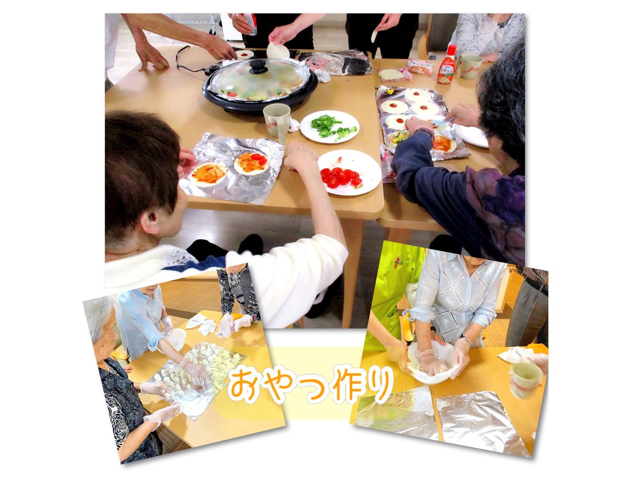 スタッフと高齢者が話している様子。カルテのようなものを書いている場面