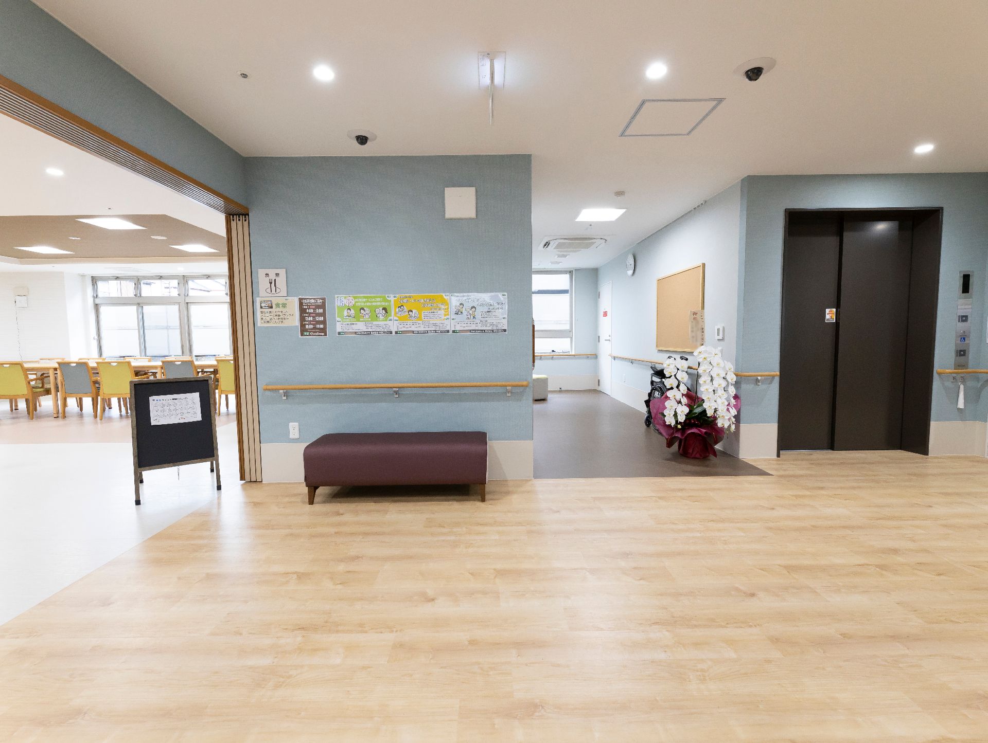 幅が広く、つまずきの原因になるような段差がすべて解消されている廊下