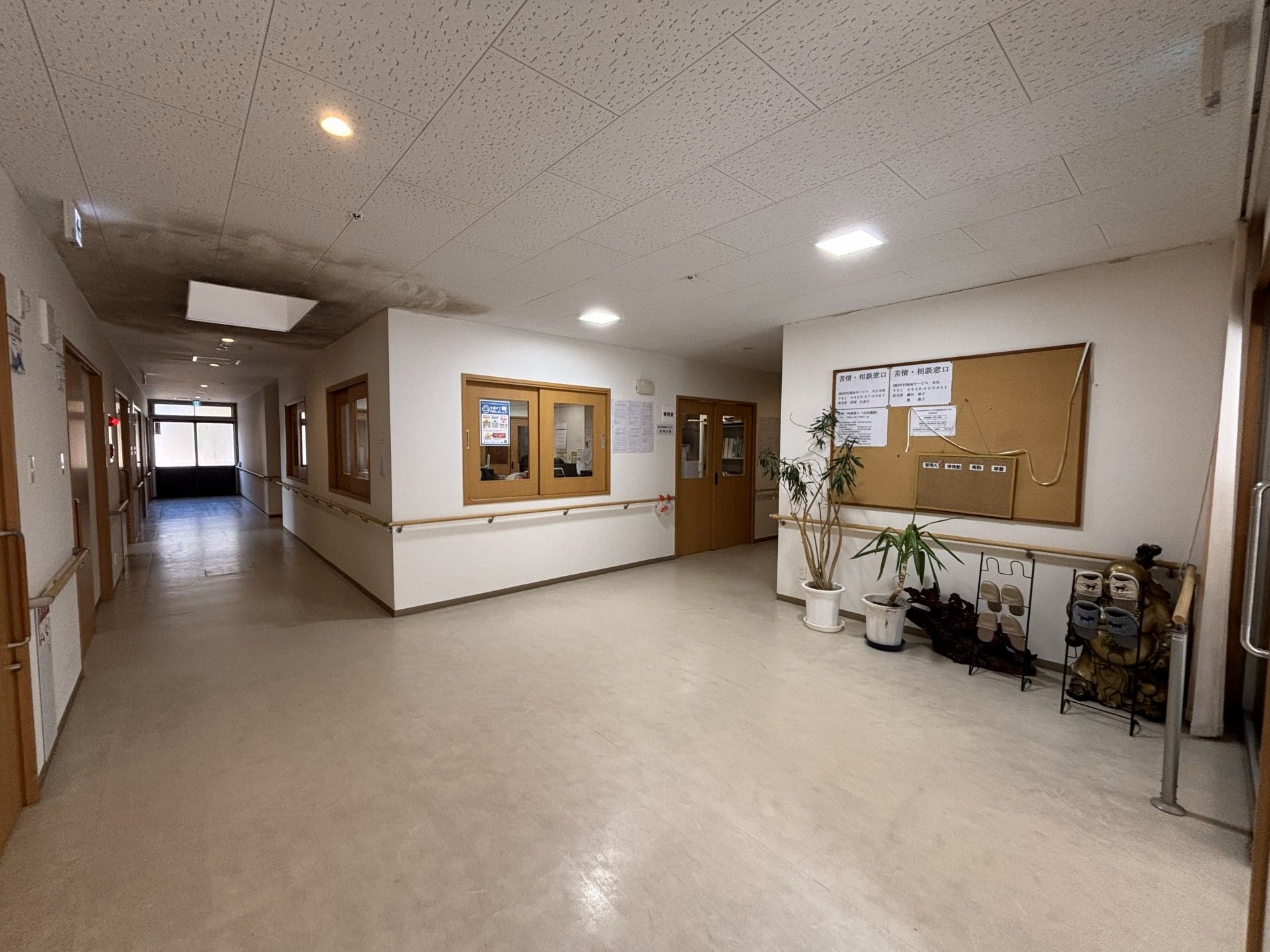 明るい廊下と掲示板