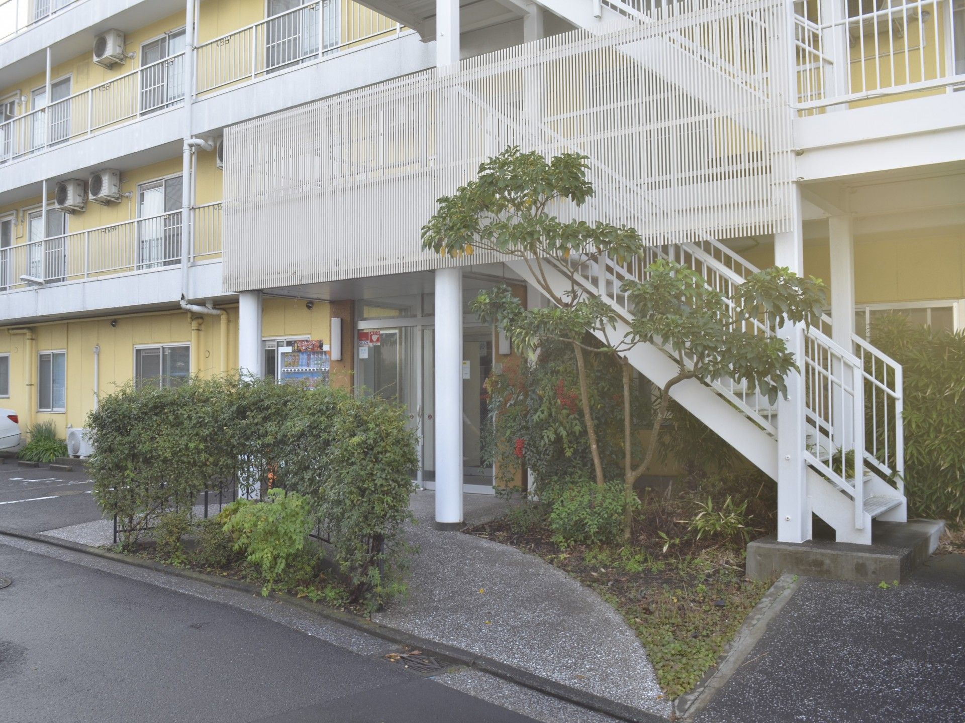 緑に囲まれた建物の入口