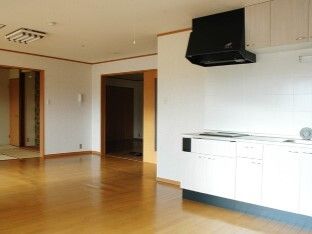 フローリングの部屋には大きなキッチンが付き、その奥には和室がある。