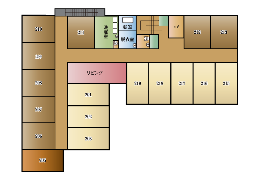 居室と共用スペースの配置図