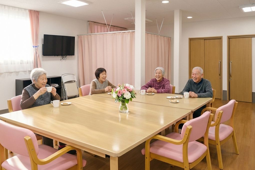 介護ベッドに横になる女性とケアワーカー