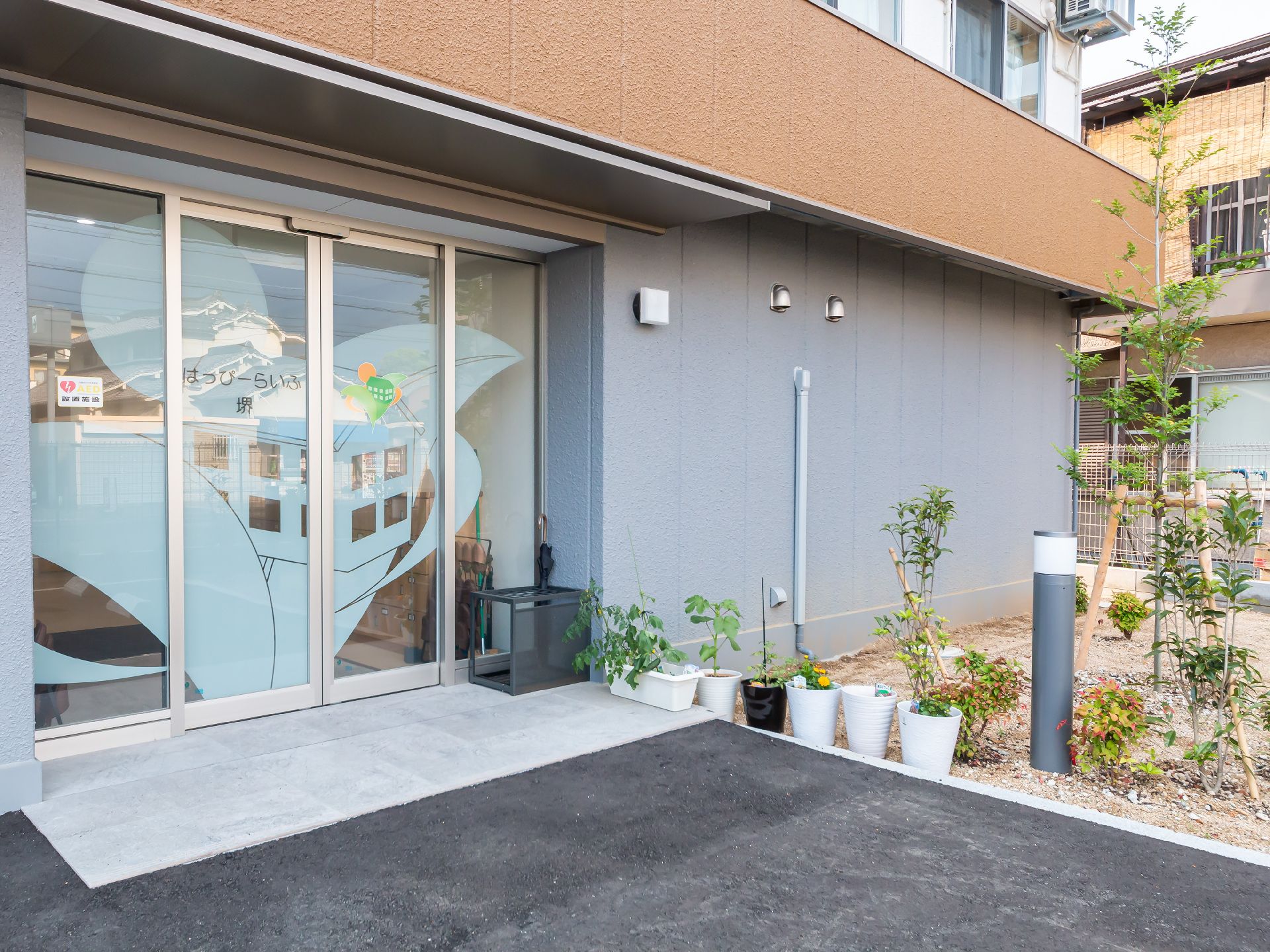 植物を育てている玄関横