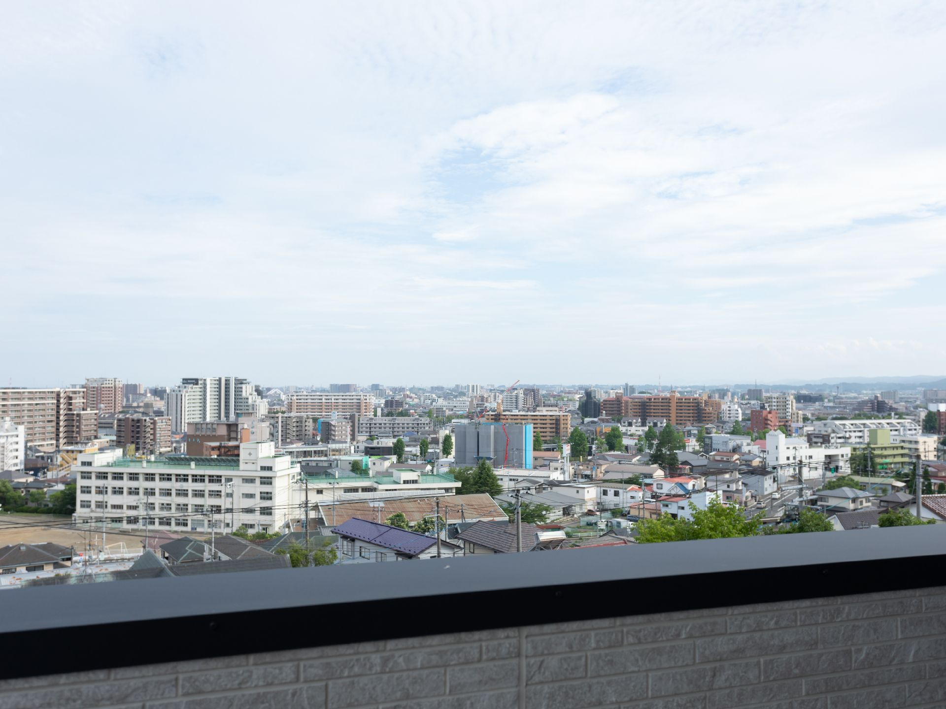 都市の風景を楽しむことができ、緑の木々も見える屋上からの眺め