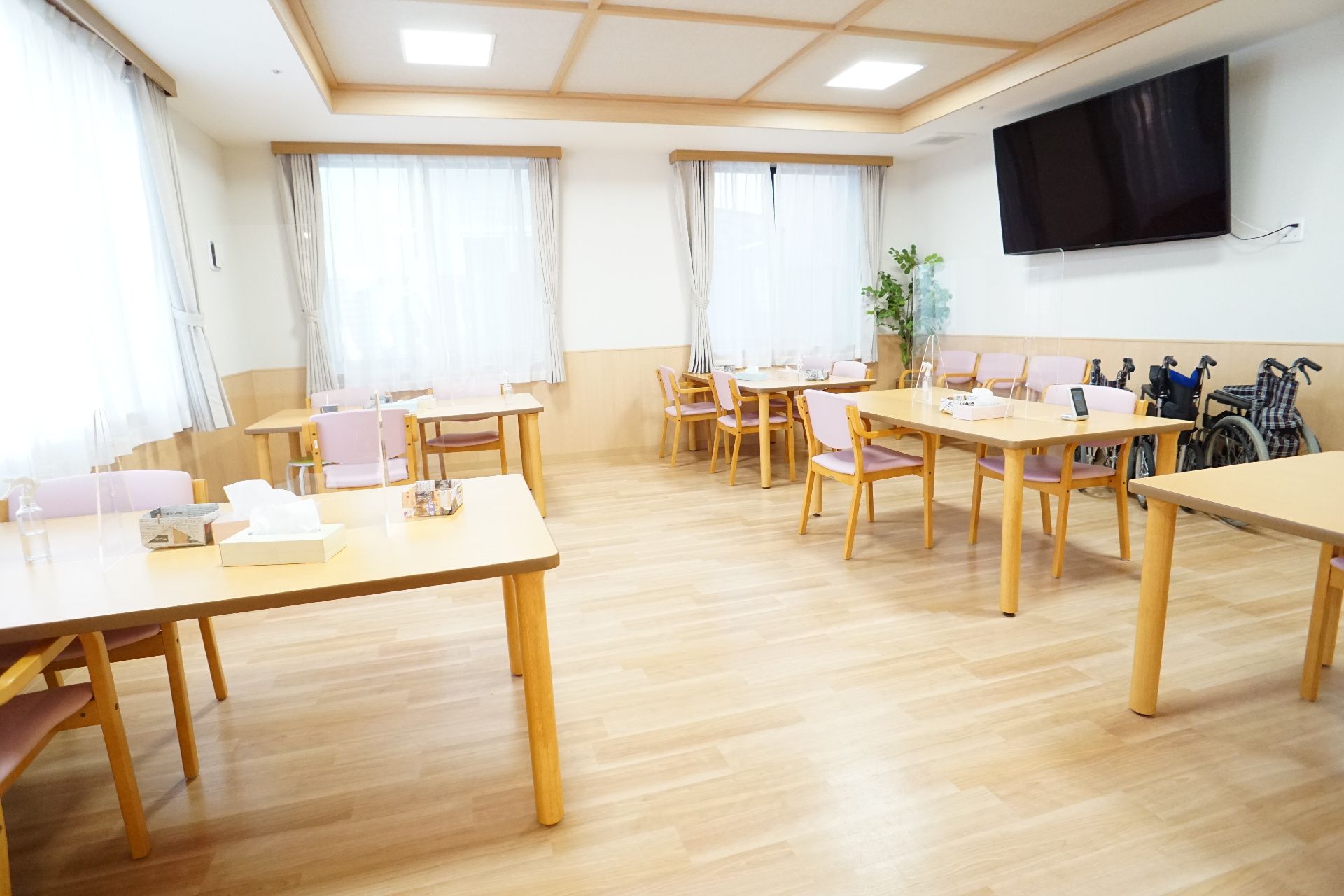 清潔で日差しの差し込む共有スペース