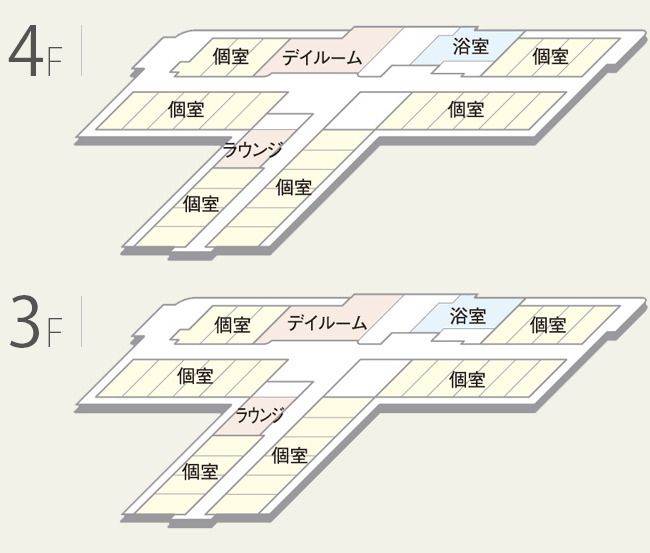 アシステッドナーシング 鶴の苑の3～4Ｆのフロアマップ