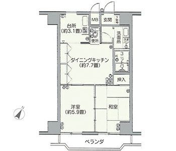 ライフ＆シニアハウス所沢の東館 2DKの間取り図