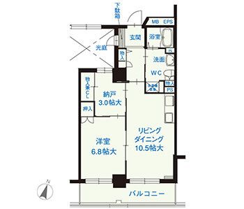 ライフ＆シニアハウス所沢の西館 1LDK+Sの間取り図