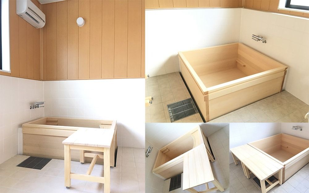 木製の浴槽がある部屋