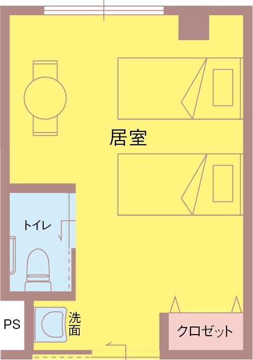 ゆったりとした居室の配置図