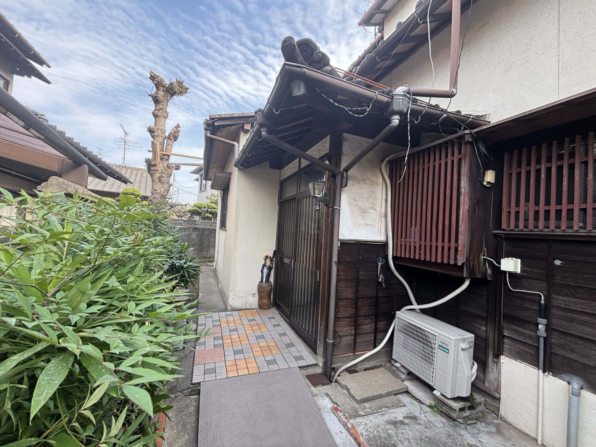 緑に囲まれた玄関