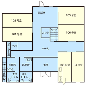 明るく広々とした居室の配置図