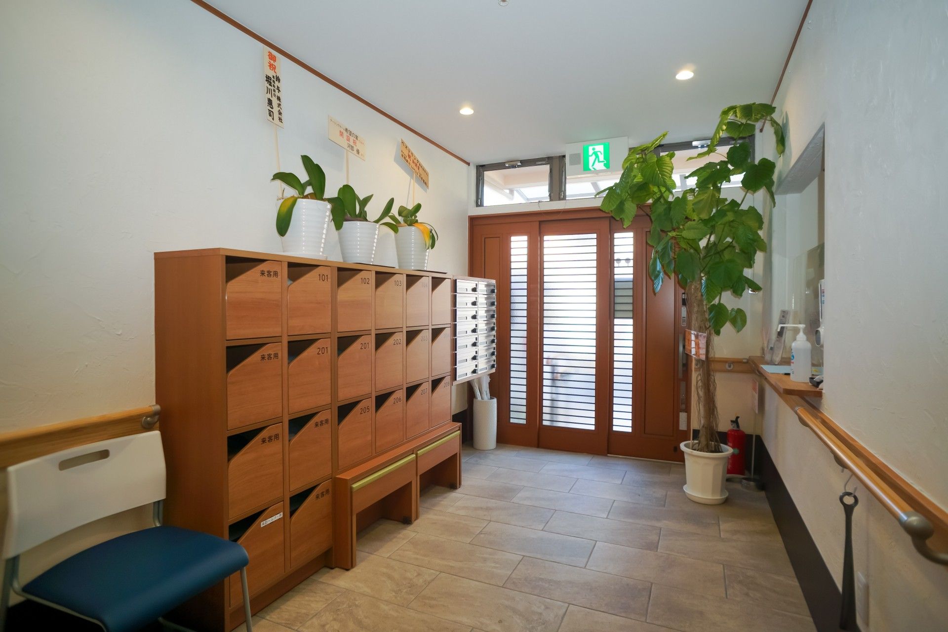大きな観葉植物が受付前に置かれている