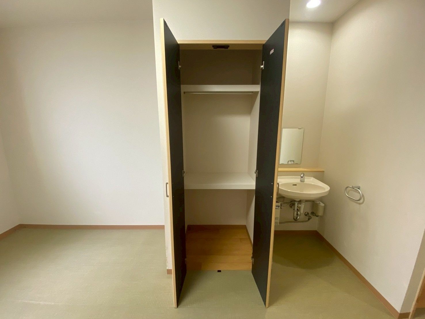 収納と洗面台のある部屋